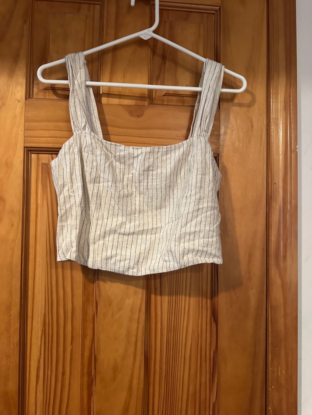 Cream Striped Square-Neck Crop Top